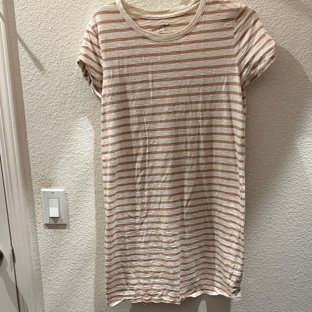 Universal Thread Striped Short Sleeve Tee - Cream & Dusty Rose